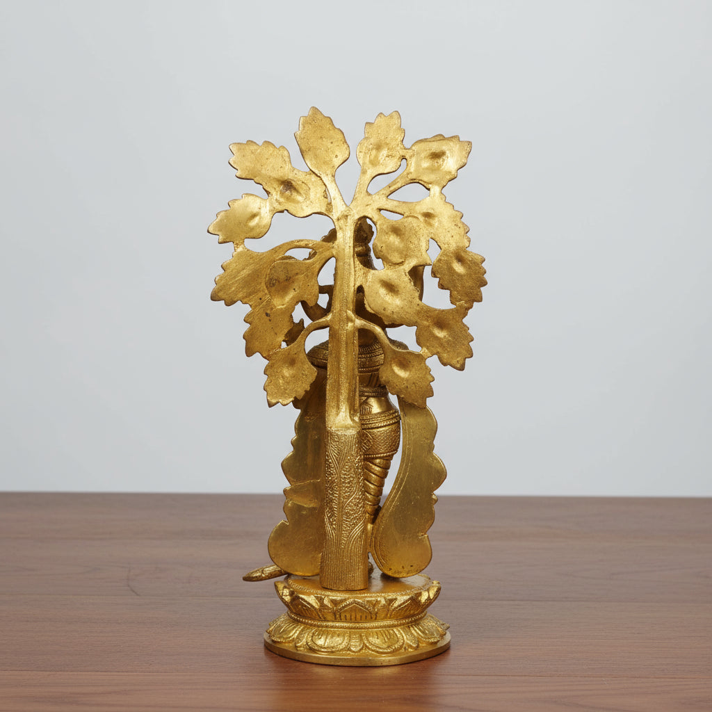 Brass Krishan Playing Flute with Peacock Under The Tree Statue/Idol/Gift/Home Decor/stue for Temple